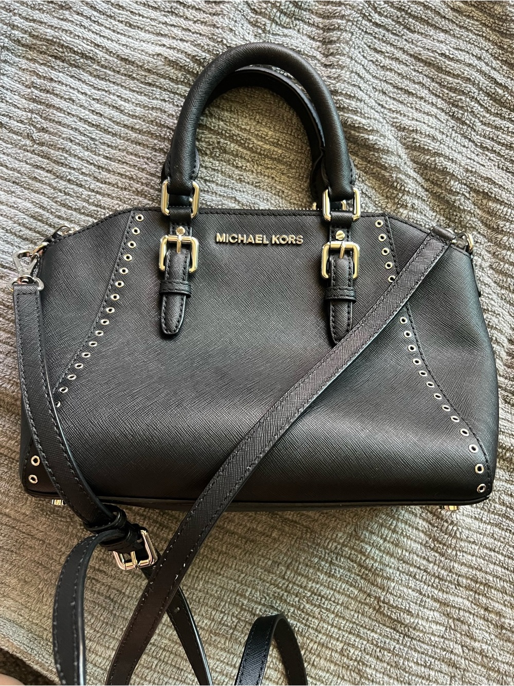 Michael Kors Black Saffiano Leather Satchel with Silver Hardware - Picture 2 of 12